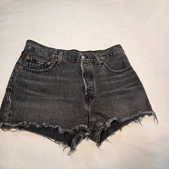 LEVI'S 501 Original Icon BOHO Black Hash Raw Hem Button Fly Jean Short Size W29 - Picture 6 of 16